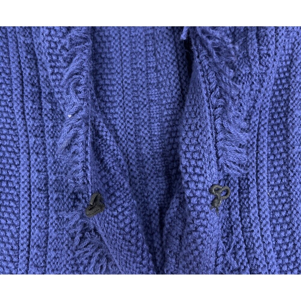 Alashan Cotton Cashmere Cardigan Small Sapphire Blue Fringe Boho Hook Eye - Picture 10 of 13